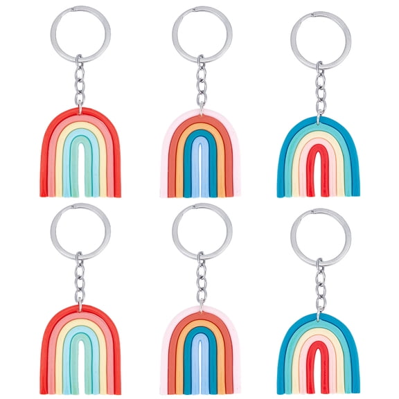 6PCS Polymer Clay Rainbow Charm Keychains 3 Colors Rainbow Keychain Handbag Charm Keyring Include Key Rings with Chain Colorful Rainbow Keychain DIY