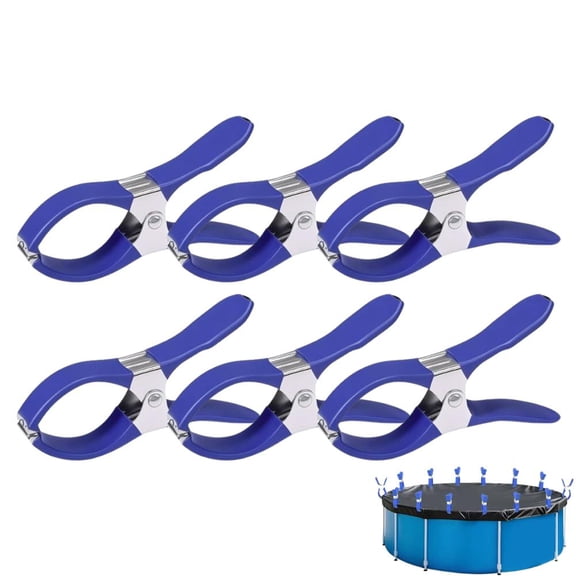 6PCS Pool Cover Clips Kit - Pool Cover Clips for Above Ground Pools - Pool Cover Side Organizer Straps - Heavy Duty Stainless Steel Pool Cover Clamps for Above Ground Pool - Blue