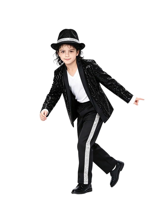 6PCS Pop Superstar Costume Pageant Costume Suit Set with Hat Complete, 3-12 Years