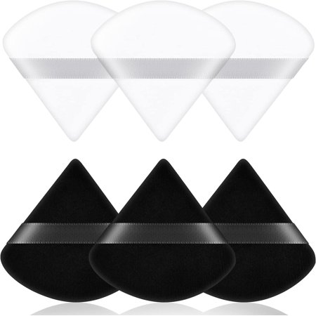 6PCS Powder Puffs, 2.76 inch Pure Cotton Soft Triangle Wedge Makeup Powder Puff for Loose Powder Mineral Powder Body Powder Cotton Velour Cosmetic Foundation Sponge Makeup Tool(Black&White)