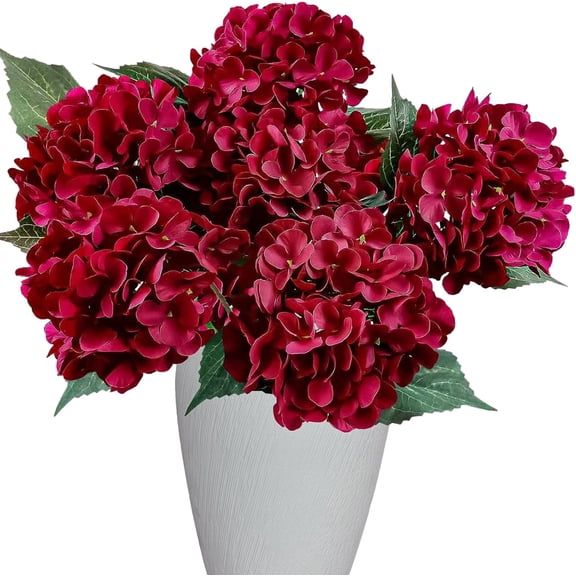 6PCS Premium Burgundy Hydrangea Artificial Flowers Bouquets, Wine Red Silk Hydrangea Flowers with Stems, Fake Hydrangeas Arrangement, Faux Hydrangea Decor for Home Wedding Party (Burgundy,Wine Red)