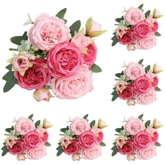 6PCS Premium Purple Artificial Rose Flowers Bouquet,Pink Purple Silk Fake Flower Decoration, Faux Floral Arrangements for Wedding Bridal Bouquets and Home Table Centerpieces Decor,H