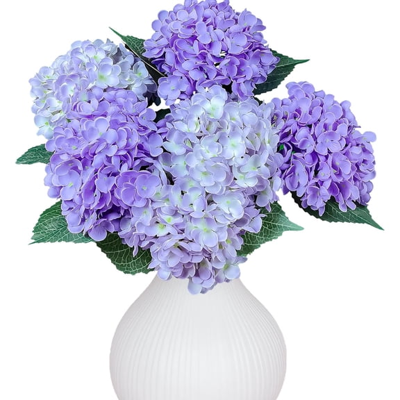 6PCS Premium Purple Hydrangea Artificial Flowers Bouquets, Light Purple Silk Hydrangea Flowers Heads with Stems, Fake Hydrangeas Flowers Arrangement, Faux Hydrangea Decor for Home Wedding Party Table
