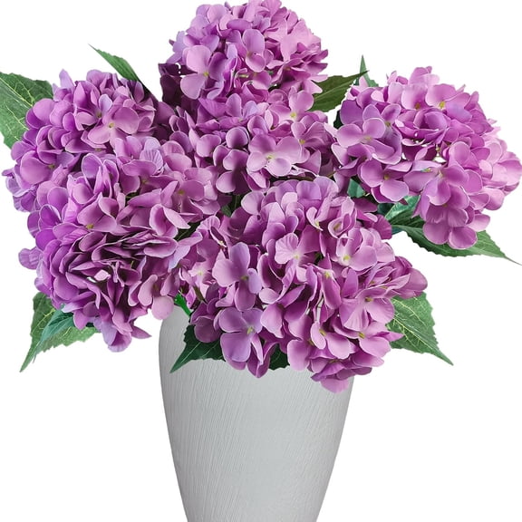 6PCS Premium Purple Hydrangea Artificial Flowers Bouquets, Silk Hydrangea Flowers with Stems, Fake Hydrangeas Arrangement, Faux Hydrangea Decor for Home Wedding Party Table Centerpieces (purple-2)