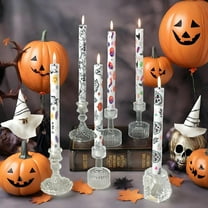 6PCS Printed Halloween Flameless Taper Candles , 10 Inch LED Candlesticks Battery Operated with 10-Key Remote for Wedding Party Home Decor