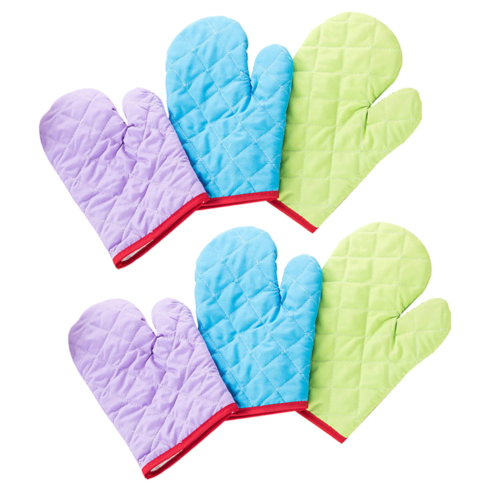 6PCS Pure Color Oven Gloves Heat Resistant Oven Mitts Thickening ...