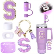 6PCS Cup Accessories Set for Stanley Cup 30oz 40oz tumbler with handle, Including Silicone Straw Topper Cover Cap and Boot, Spill Proof Stopper, Handle Charm, Initials Sticker