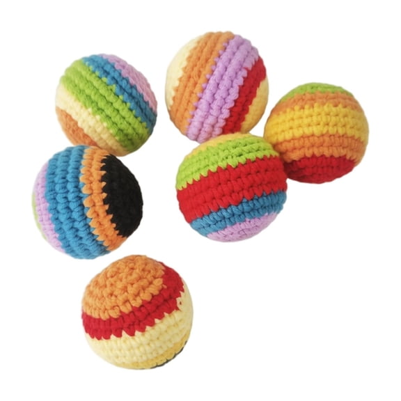 6PCS Rainbow Stripe Woolen Juggling Balls Set, No Bounce Hacky Sack Ball for Grip Control and Coordination Practice, Portable Bean Bag for Toss and Catch Training