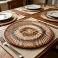 thumbnail image 1 of 6PCS Rattan Placemats, Round Woven Table Mats, Gradient Color Dining Placemats, Hand Woven Breathable Washable, Non-Scratch Decorative Table Protector for Home Kitchen Restaurant Daily & Party Use, 1 of 6