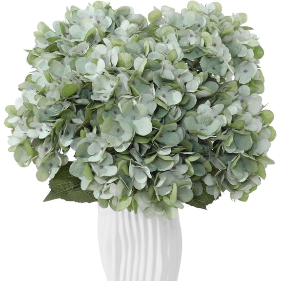 6PCS Realistic Artificial Silk Hydrangea Flowers, Premium Fake Hydrangea Flowers Bouquet with Stems, Full Faux Hydrangea Blooms for Home Wedding Table Party Office Decorations(Sage Green)
