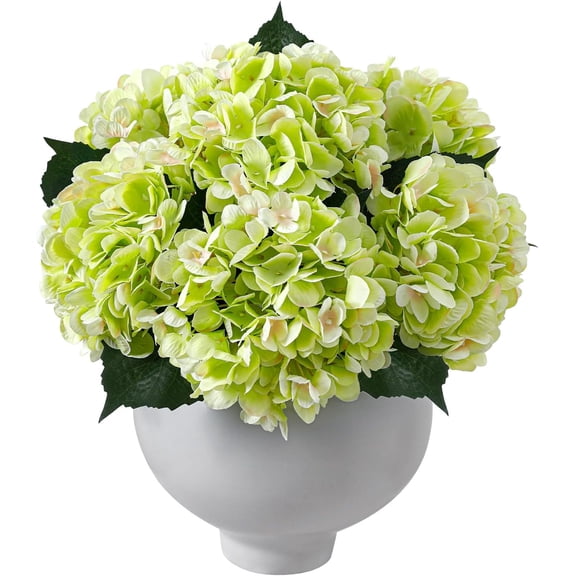 6PCS Realistic Artificial Silk Hydrangea Flowers  Premium Fake Hydrangea Flowers Bouquets with Stems, Full Faux Hydrangea Blooms for Home Wedding Table Party Office Decorations(Light Green)