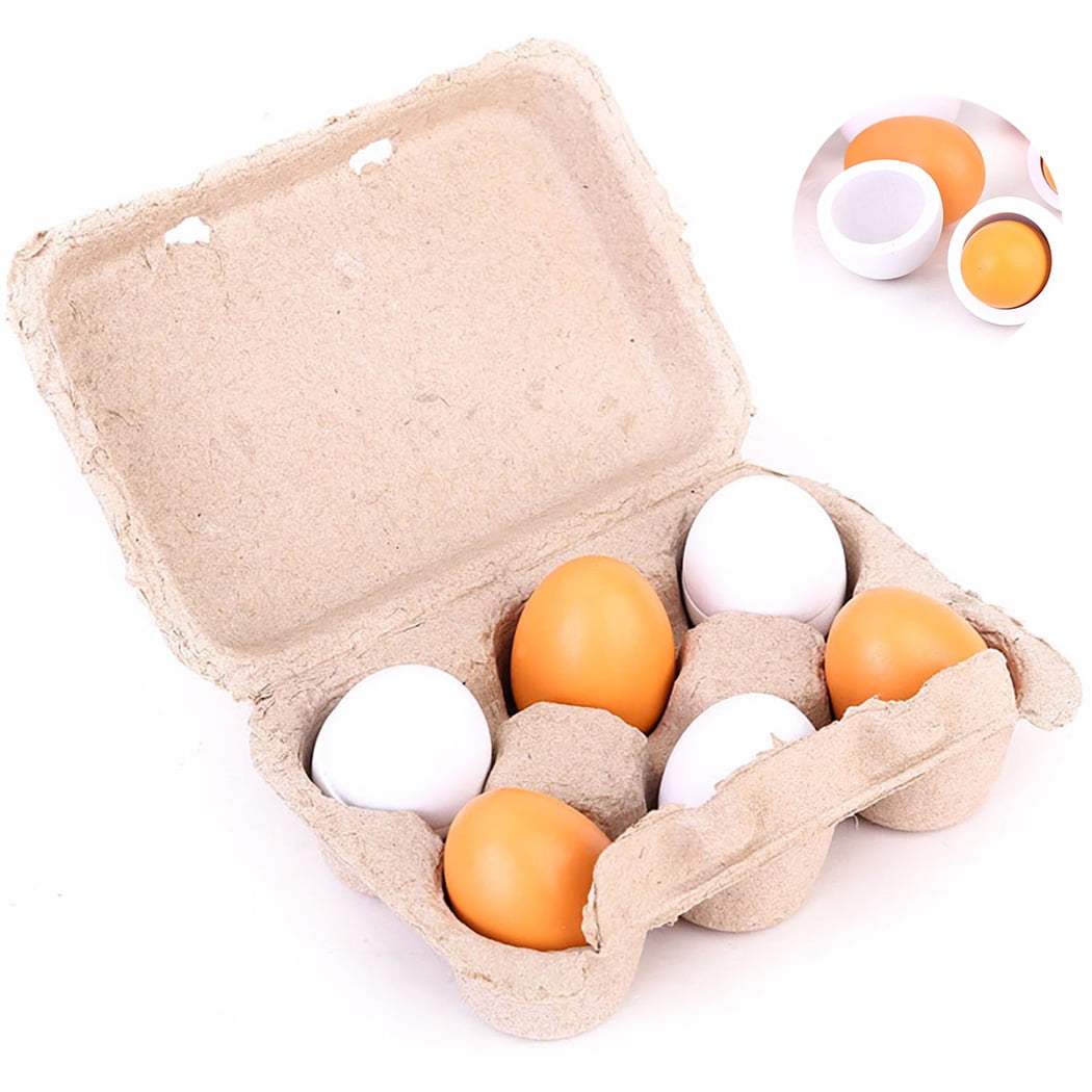WHOHOLL Wooden Eggs, 6 Pcs Fake Eggs with Holder, Play Eggs for Kids  Kitchen, Realistic Fake Food Egg Toys for Pretend Play, Wooden Play Food  for