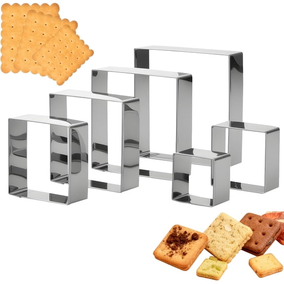 6PCS Rectangle Cookie Cutter Set, Large Geometric Stainless Steel Baking Supplies
