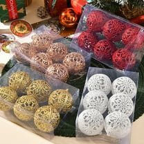 6PCS Red Glitter Hollow Christmas Baubles, Decorative Hanging Ornaments, Holiday Tree Decorations, Shimmering Red Lace Design Christmas Balls for Home & Party Decor