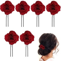 6PCS Red Rose Hair Clip - Large Bobby Pins for Thick Hair Flower Pins Wedding Hair Accessories for Women - Rose Flower Hair Clips for Women's Hair Accessories Bridal Hair Pieces for Wedding