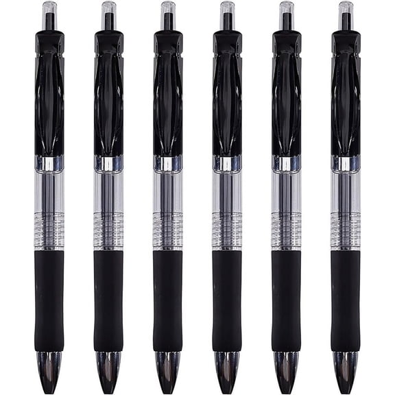 6PCS Retractable Gel Pens Black RollerBall Pens 0.5mm Micro Point Quick Drying Bullet Tip Automatic Gel Pens with Black Soft Grip for Office Examination Smooth Writing Journaling