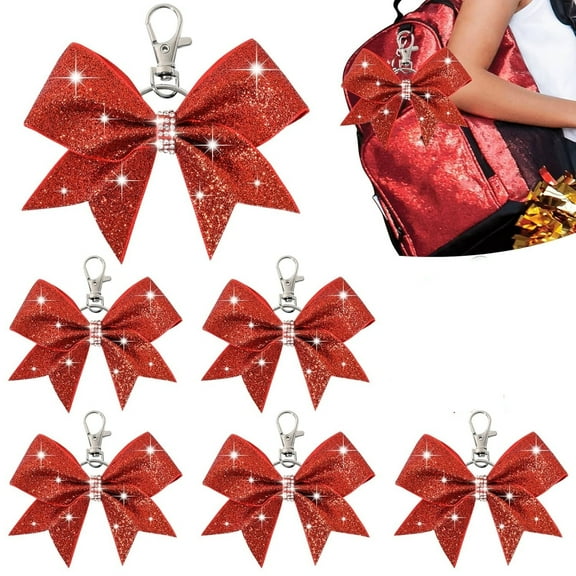 6PCS Reusable Glitter Keychain,Rhinestones Keychain,Red Cheer Keychain,Cheer Accessories for College Sports