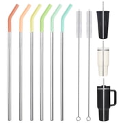 6PCS Reusable Metal/Stainless Steel Straws with Silicone Tip and Cleaning Brush(11.8"x0.31",Silver)