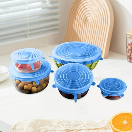 6PCS Reusable Silicone Stretch Lids Set - Airtight Elastic Food Covers Heat Resistant for Microwave Bowls and Containers - Blue