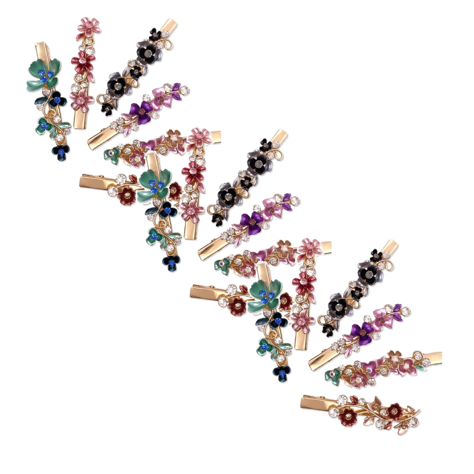 6PCS Rhinestone Bling Flower Small Mini Barrette Decorative Hair Clips