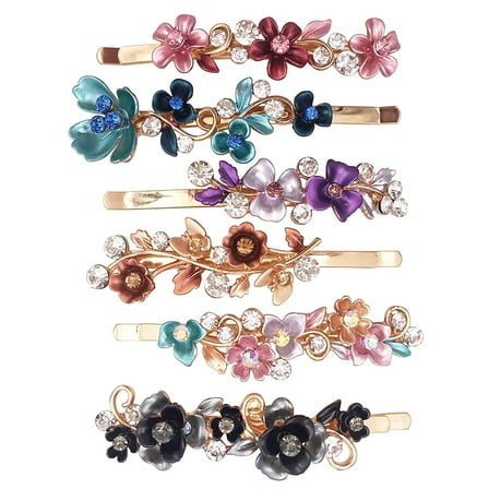 6PCS Rhinestone Bling Flower Small Mini Barrette Decorative Hair Clips Accessories for Thin Hair Women
