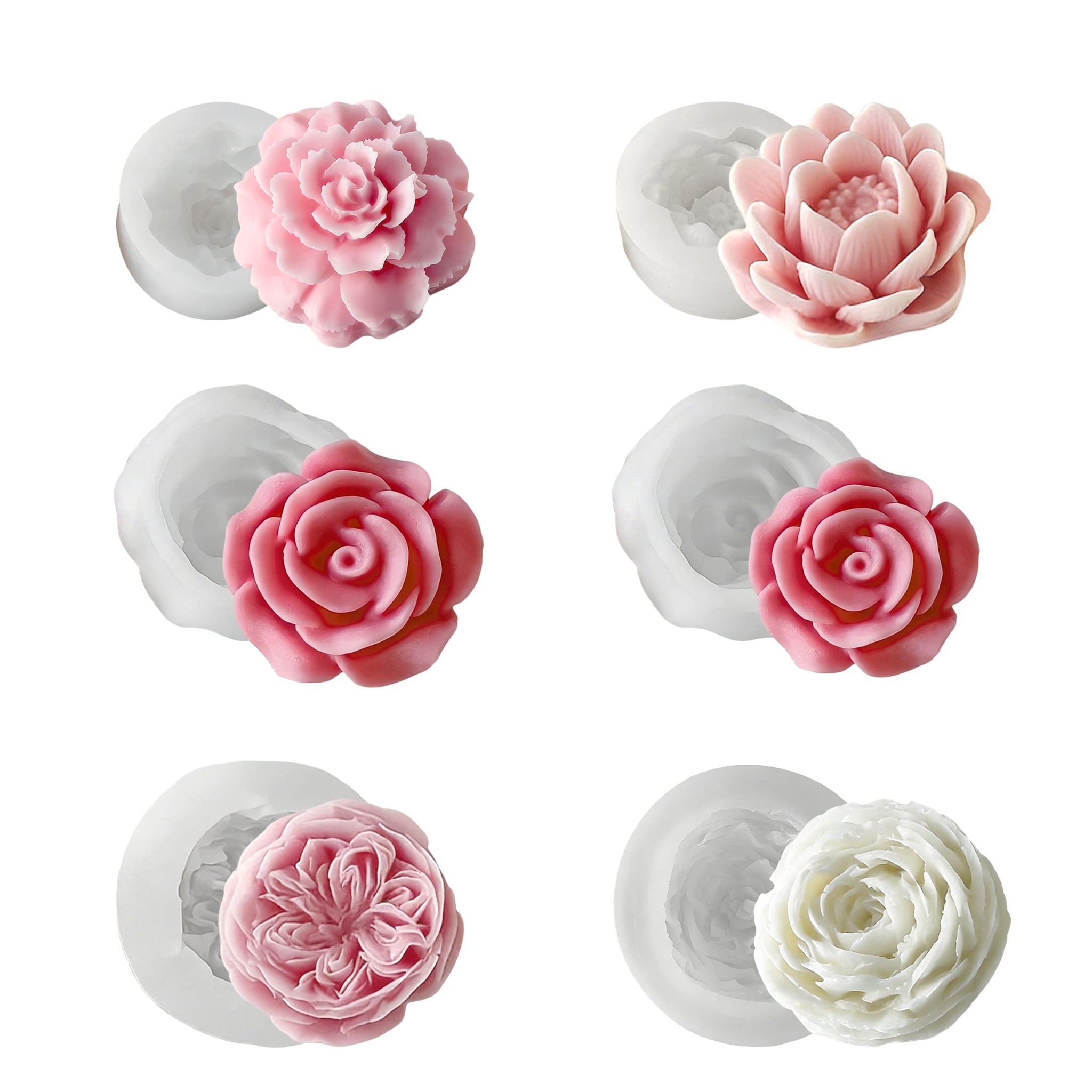 JDH Silicone Flower Candle Molds Set, Assorted Floral Shapes for DIY Aromatherapy Candle & Home Decoration