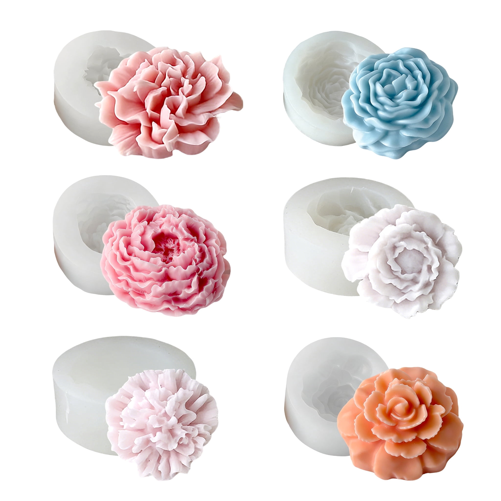 JDH Silicone Flower Candle Molds Set, Assorted 6 Floral Shapes for DIY Aromatherapy Candle & Home Decoration