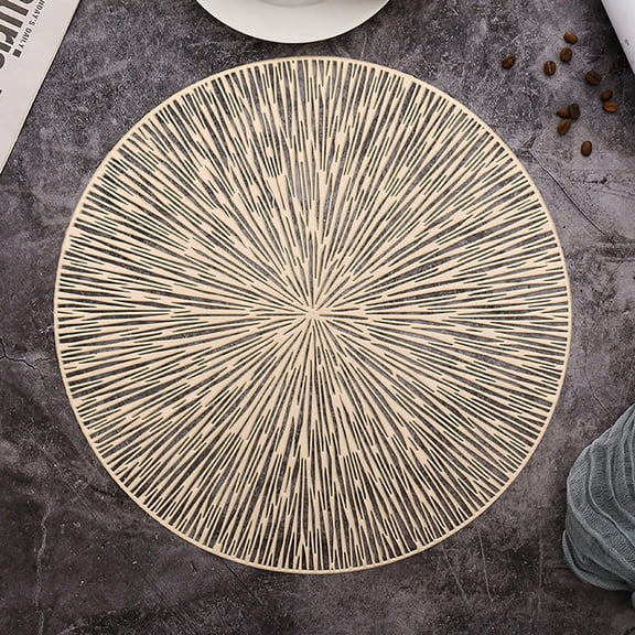 6PCS Round Placemats Pressed Vinyl Slip Resistant Table Mats Golden Fireworks Placmats Wipeable Hollowout 15 x15,Gold