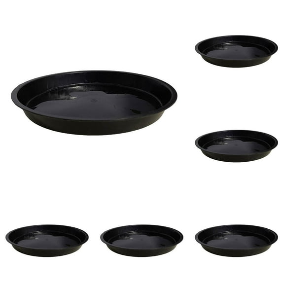 6PCS Round Saucer with Flat Rim - Heavy Duty Water Catcher Tray for Indoor & Outdoor Flower Pots, Durable Tray for Planters, 9.45 Inch (Black)