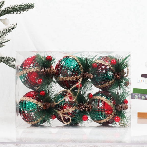 6PCS Rustic Christmas Ornaments for Tree Decorations - Farmhouse Burlap Xmas Balls Ornaments for Holiday Decor - Buffalo Plaid Shatterproof Foam Christmas Bulbs 80mm 3.15 inch