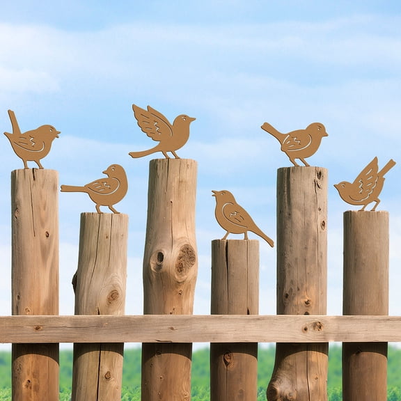 6PCS Rusty Metal Birds Decor Outdoor Bird Wall Art Decor for Fence Yard and Patio Metal Birds Craft Statue Ornaments Bird Sculptures