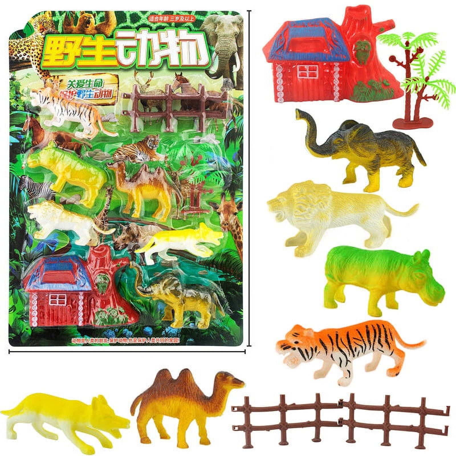 6PCS Safari Animal Figurines Toy Set with Activity Play Mat & Trees ...