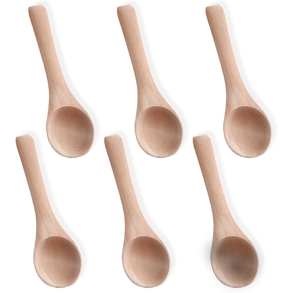 6PCS Salt Spoon, Small Wooden Spoons, 3.94 Inch Mini Teaspoons for Honey, Sugar, Spice Jars, Coffee, Jam, Condiments, Ideal Kitchen Gift (Wood Color)