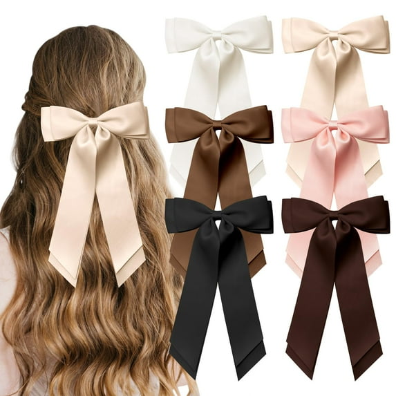 6PCS Satin Bow Hair Ties, Ribbon Hair Bows for Women and Girls, Elastic Hair Scrunchies for Thick and Thin Hair, Festive Hair Accessories for Christmas