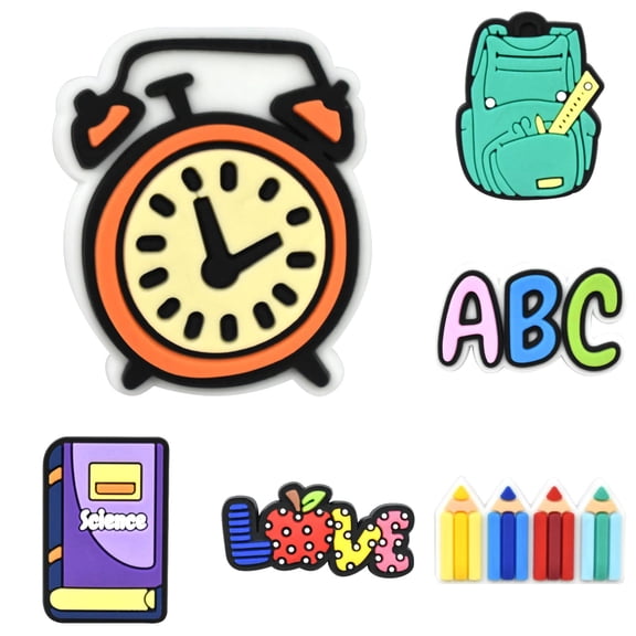 6PCS SchooI Themed Pencil Toppers, Silicone Pen Clips for Teachers, Cute Classroom Stationery Decorations, A