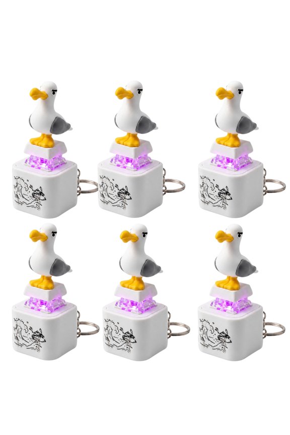 6PCS Seagull Mine Button Keychain Fidget Toy Real Sound LED Light Rechargeable Clicker Sensory Stress Relief Adult Keyboard Clicky Keychain Noise Maker Button Clicker Keyring Gadget