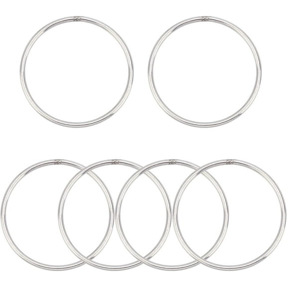 6PCS Seamless Welding O-Ring 3" Smoothing Welded 304 Stainless Steel Round Rings Multi-Purpose Metal O Ring for Macrame Camping Luggage Belt Dog Leashes Accessories Handbag(Silver)