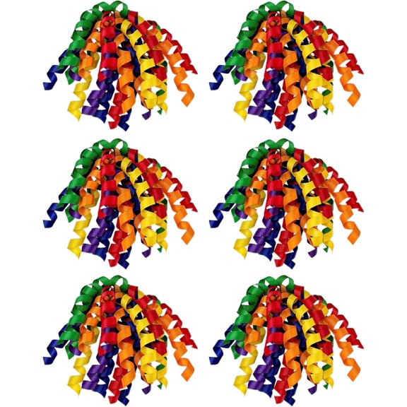 6PCS Self-Adhesive Curly Bows, 6" Rainbow Ribbon Bow, Pre-Made Bows for Gift Wrap, for Basket Decoration, Wine Bottle, Present Bow for Birthday, Party, Pride Month, Anniversary(Rainbow, 6 inches)