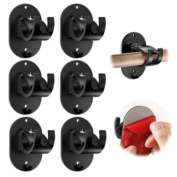 6PCS Self Adhesive Curtain Rod Holders,No Drill Curtain Rod Holder,No Drill Curtain Rod Brackets For Bedroom,Living Room,Kitchen,Bathroom