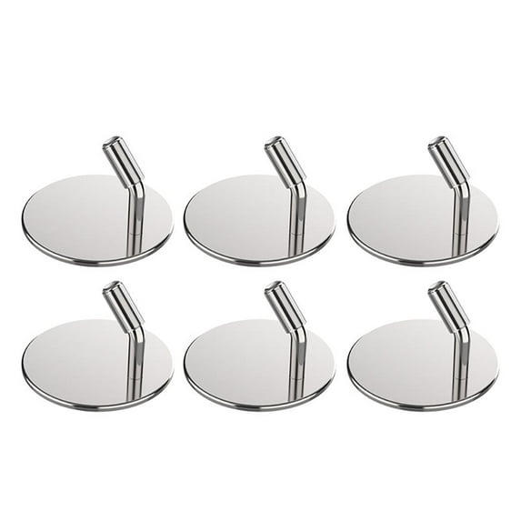 6PCS Self Adhesive Round Hooks Anti-Rust Stainless Steel Wall Hooks for Hanging Coats Towels Keys