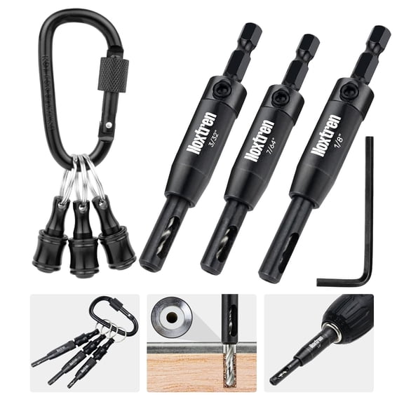6PCS Self Centering Drill Bit Set with Bit Holder Keychain, HSS VIX Hinge Drill Bits 3/32, 7/64, 1/8 with 1/4" Hex Shank for Precise Cabinet and Door Installation