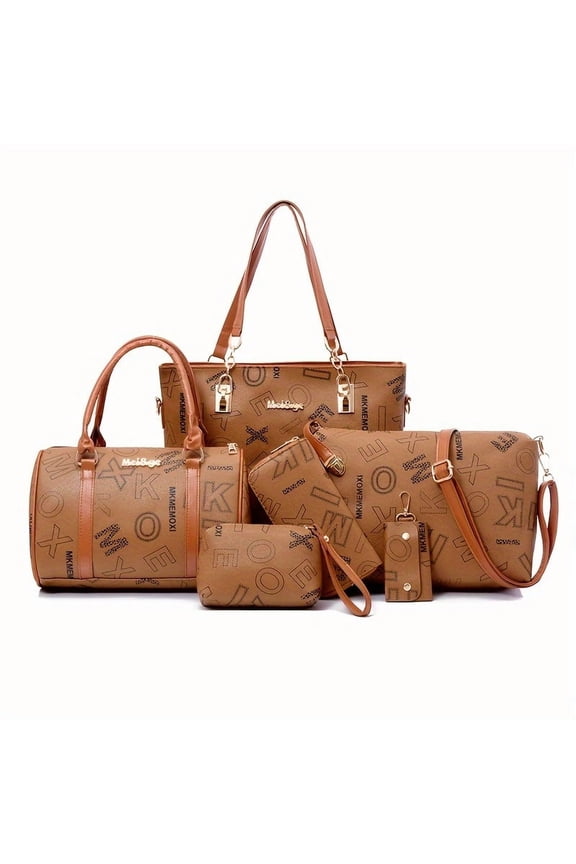 6PCS/Set Leather Handbags, Womens Handbags Tote Bags Shoulder Bag Purses Satchel Bag Top-Handle Handbag Crossbody Bag Wallet Clutch, Khaki #1