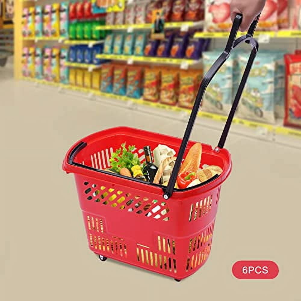 6PCS Shopping Carts with Wheels and Handle, Plastic Shopping Basket Red ...