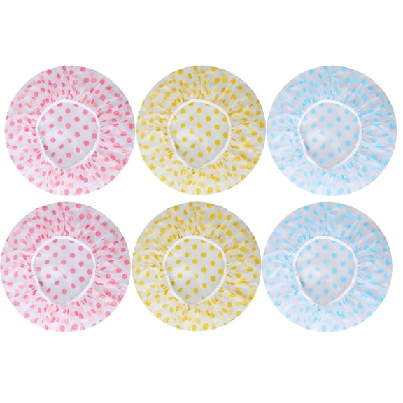 6 Pcs Elastic Reusable Waterproof Plastic Shower Caps for Women Ladies Spa Salon, Red Yellow Blue