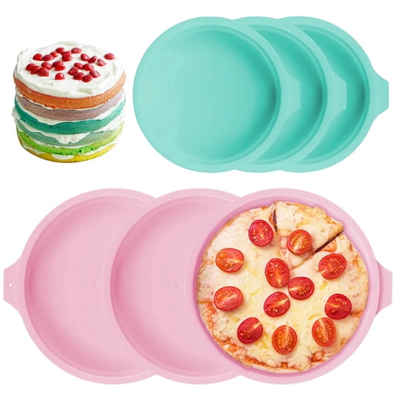 FULANDL 6-Piece Silicone Cake Mold Set,  6" 8" Round Multicolor Cake Baking Molds for Making Pancakes, Pizza, and More (Pink & Blue)