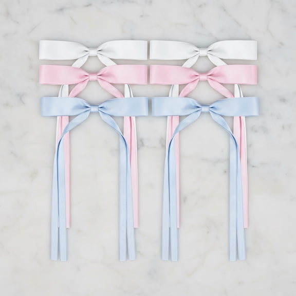 6PCS Silky Satin Hair Bows Ribbon Hair Clips, Ribbon Satin Hair Bows with Long Tail Tassel Bow Clips BowKnot Barrettes Hair Accessories