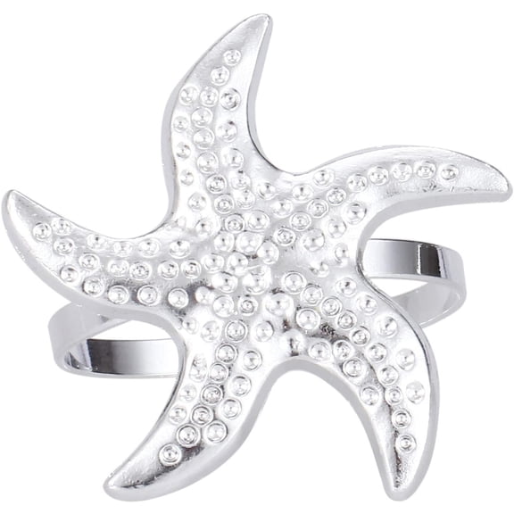 6PCS Silver Napkin Rings, Starfish Napkin Holders, Serviette Buckles for Dinner Party, Summer,Wedding,Holiday,Beach,Coastal Table Decor