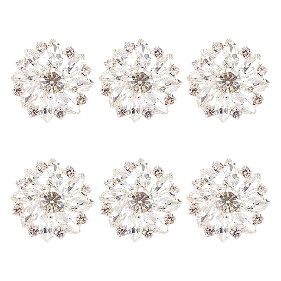 6PCS Silver Shank Buttons with Rhinestone Snowflake Design 26.5MM Flat Back for Crafts Wedding Party
