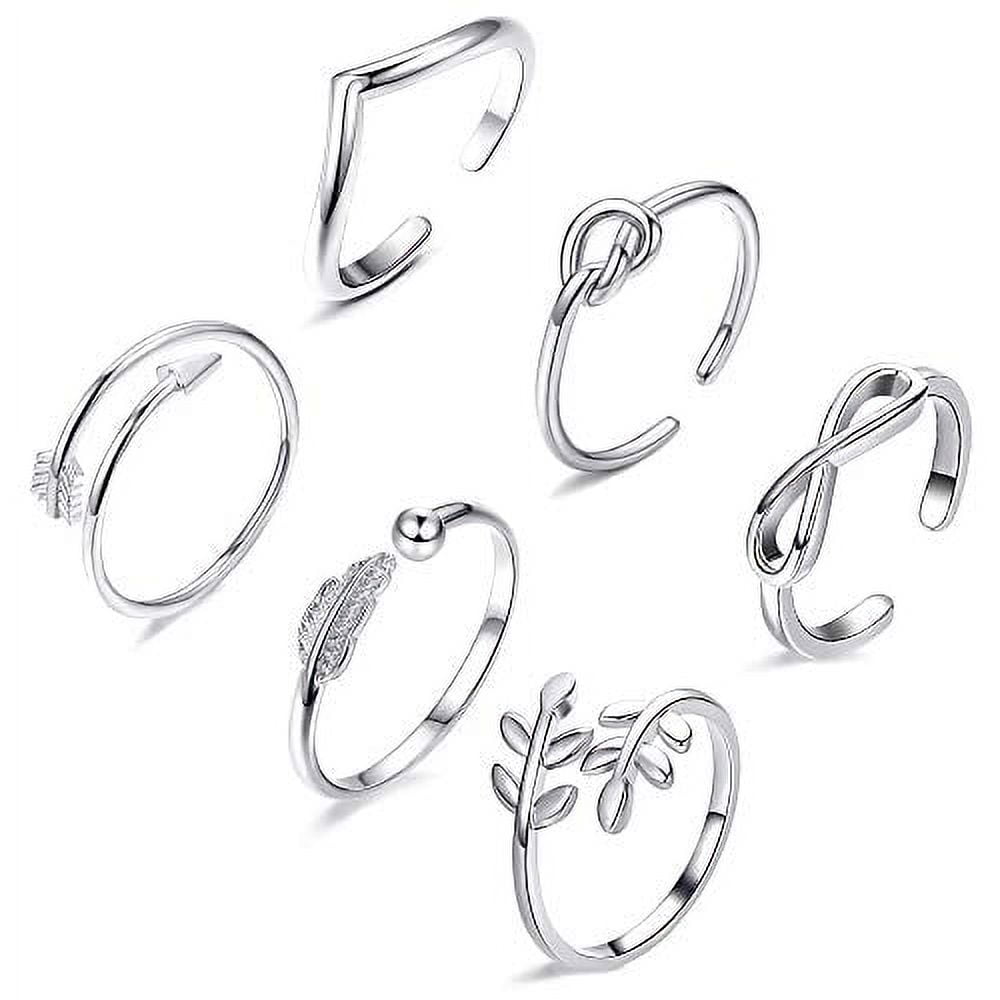 6PCS Simple Adjustable Rings Set Arrow Love Knot Wave Rings for Women Open Rings Set Stackable Thumb Knuckle Rings Valentines Gift for Her Mom