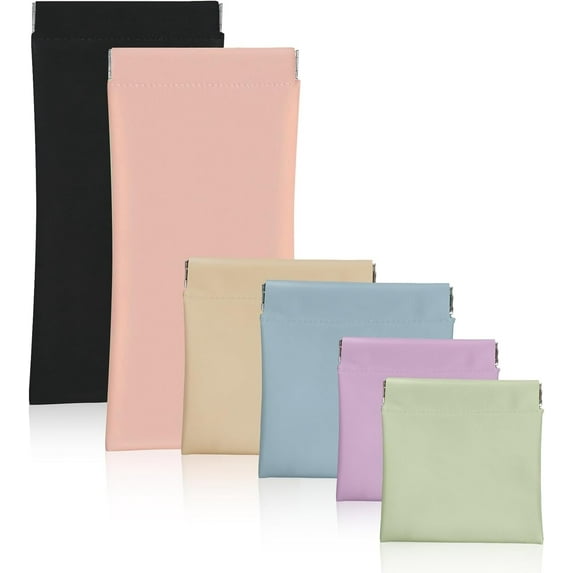 6PCS Small Cosmetic Pouches for Purse, Leather Pocket Bags for Purse Organization, Portable Pouchic Snap Closure Pouches for Cosmetics Earphones Jewelry